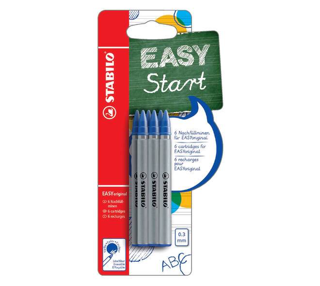 Rollerpenvulling STABILO Easyoriginal fijn blauw blister à 6 stuks