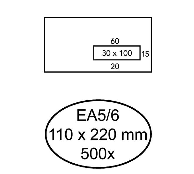 Envelop Hermes EA5/6 110x220mm venster 3x10rechts zelfklevend 500 stuks