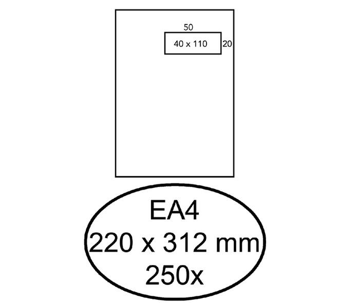 Envelop Hermes akte EA4 220x312mm venster rechts 4x11cm zelfklevend wit doos à 250 stuks