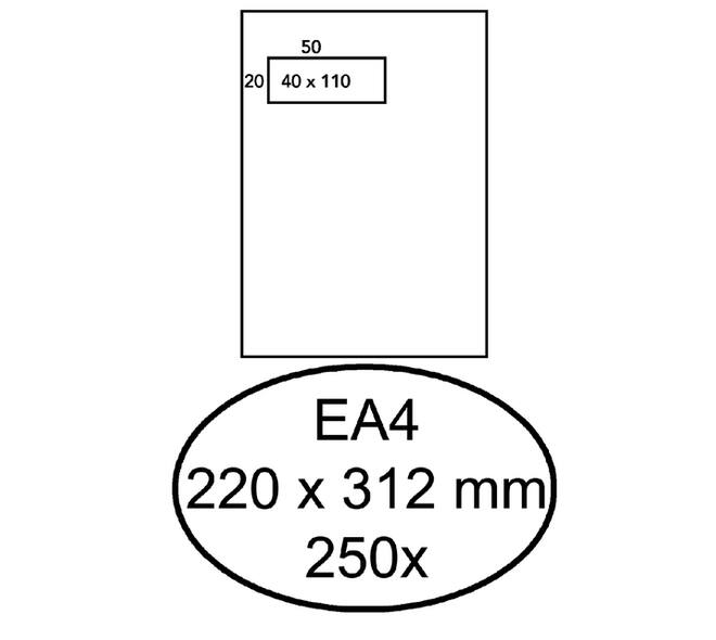 Envelop Hermes akte EA4 220x312mm venster links 4x11cm zelfklevend wit doos à 250 stuks