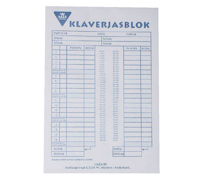 Scoreblok Klaverjas 50 vel