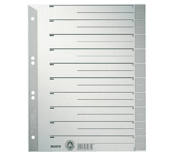 Scheidingsbladen Leitz A4 karton 230gr 6-gaats grijs 100 stuks