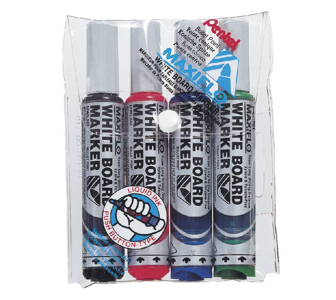 Whiteboardmarker Pentel MWL5M Maxiflo rond 3mm assorti set à 4 stuks