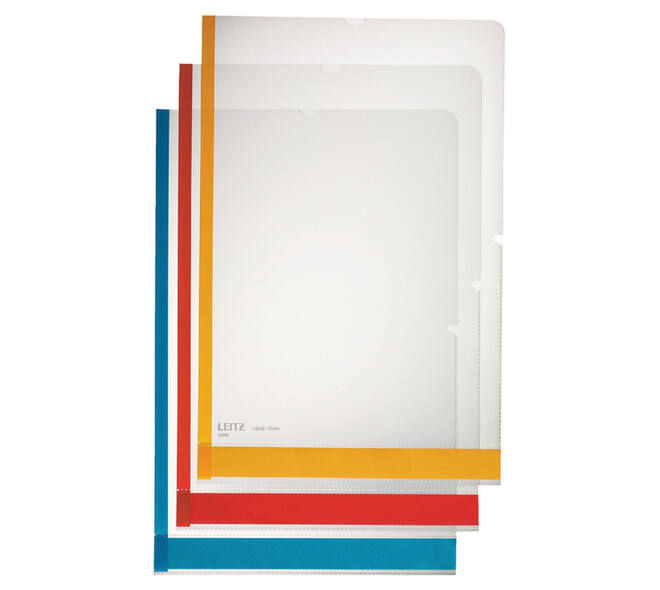 Insteekmap L-model Leitz premium A4 0.15mm PP gekleurde rand transparant 6 stuks