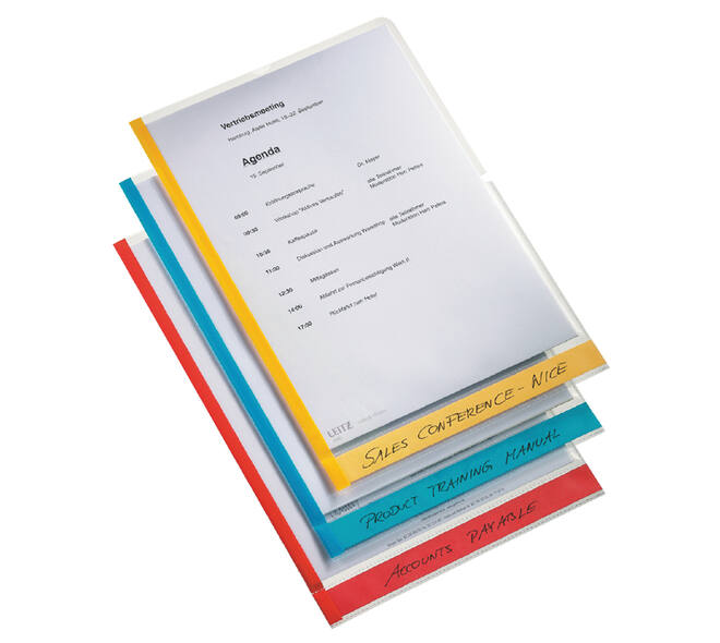 Insteekmap L-model Leitz premium A4 0.15mm PP gekleurde rand transparant 6 stuks