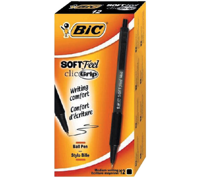 Balpen Bic soft feel grip clic medium zwart