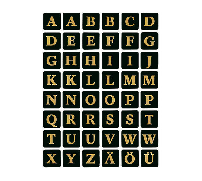 Etiket HERMA 4130 13x13mm letters A-Z zwart op goud
