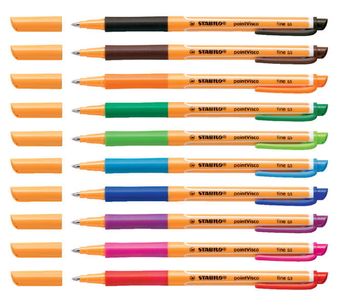 Rollerpen STABILO PointVisco 1099/10 fijn assorti etui à 10 stuks