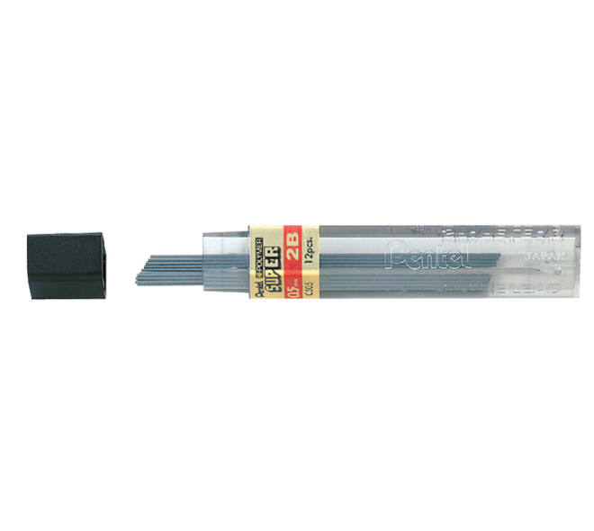 Potloodstift Pentel 2B 0.5mm zwart koker à 12 stuks