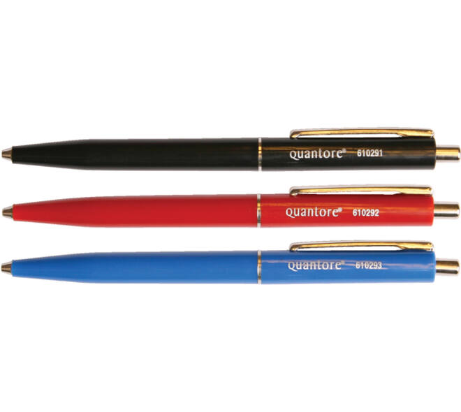 Balpen Quantore drukknop met metalen clip blauw medium