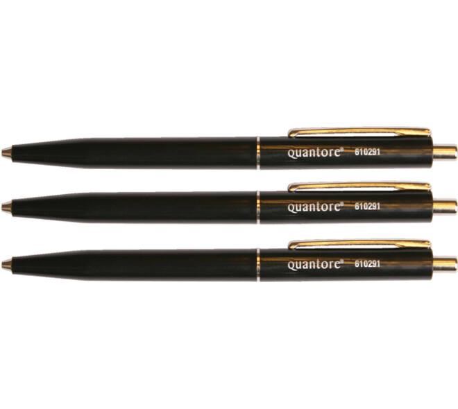 Balpen Quantore drukknop met metalen clip zwart medium