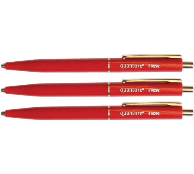 Balpen Quantore drukknop met metalen clip rood medium