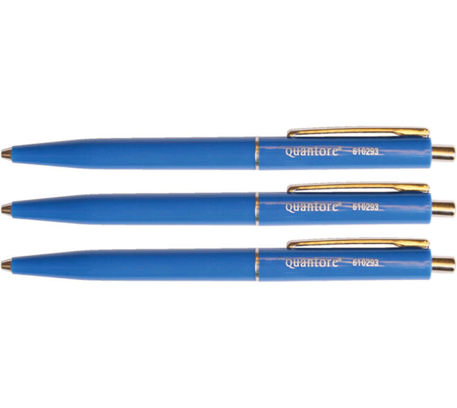 Balpen Quantore drukknop met metalen clip blauw medium