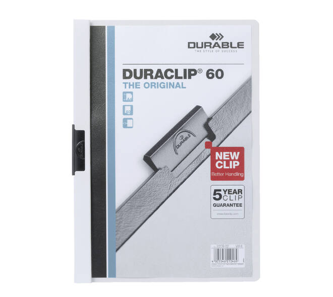 Klemmap Durable Duraclip A4 6mm 60 vellen wit