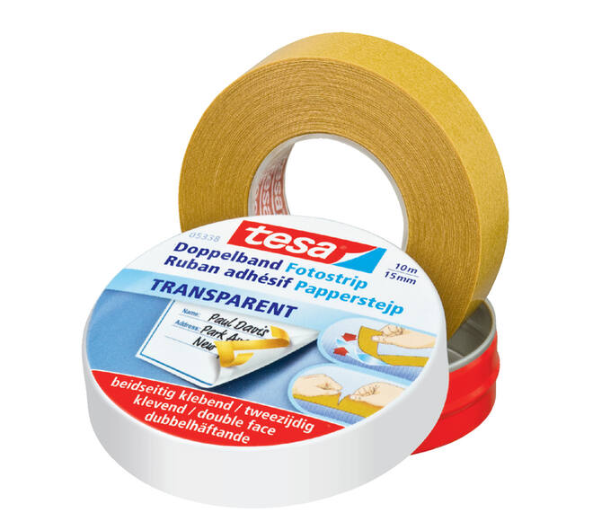 Dubbelzijdig knutseltape tesa® 10mx15mm beige in bewaarblik