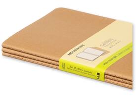 Schrift Moleskine 130x210mm blanco 160 pagina's 70gr kraft set à 3 stuks