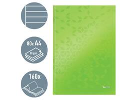 Notitieboek Leitz WOW A4 160blz 90gr lijn groen