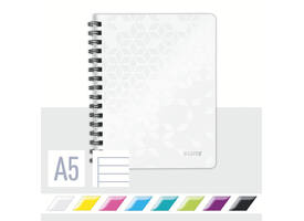 Notitieboek Leitz WOW A5 lijn spiraal PP wit