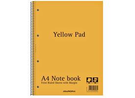 Collegeblok Aurora Yellow Pad A4 lijn 4-gaats 160 pagina's 80gr geel