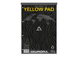 Cursusblok Aurora A4 lijn 4-gaats 160 pagina's 80gr geel