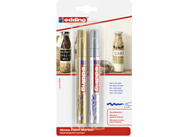 Paintmarker edding 750 op oliebasis 2-4mm goud en zilver blister à 2st