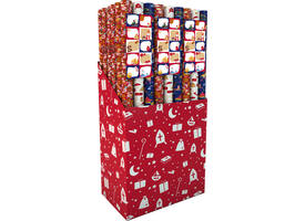 Inpakpapier Sint 200x70cm set à 3 rollen + stickervel met 10 etiketten assorti