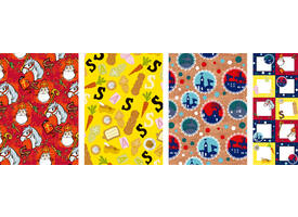 Inpakpapier Sint 200x70cm set à 3 rollen + stickervel met 10 etiketten assorti