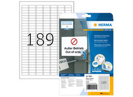 Etiket HERMA 10001 A4 25.4x10mm verwijderbaar wit 4725 stuks