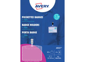Badge Avery met clip 4822 60x90mm 25 stuks + 32 insteekkaarten
