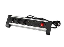 Stekkerdoos Perel bureau 3vdig schakelaar incl. 2 USB-poorten 1.4m zw