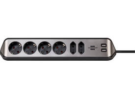 Stekkerdoos Brennenstuhl bureau Estilo 6vdig incl 2 USB 2m zw/zilver