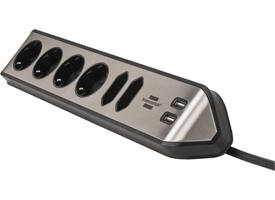 Stekkerdoos Brennenstuhl bureau Estilo 6vdig incl 2 USB 2m zw/zilver