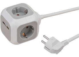 Stekkerblok Brennenstuhl 4 voudig inclusief 2 USB 140cm wit/grijs