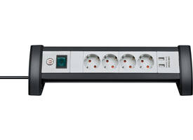 Stekkerdoos Brennenstuhl bureau Premium 4vdig incl 2 USB 1.8m wit/gs