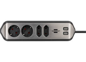 Stekkerdoos Brennenstuhl bureau Estilo 4vdig incl 2 USB 2m zwart/zi