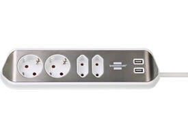 Stekkerdoos Brennenstuhl bureau Estilo 4vdig incl 2 USB 2m wit/zilver