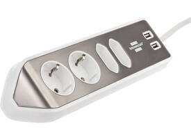 Stekkerdoos Brennenstuhl bureau Estilo 4vdig incl 2 USB 2m wit/zilver