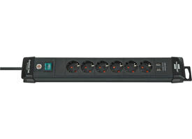 Stekkerdoos Brennenstuhl Premium 6vdig incl 2 USB 3 meter zwart