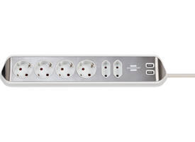 Stekkerdoos Brennenstuhl bureau Estilo 6vdig incl 2 USB 2m wit/zilver