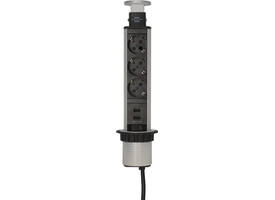 Stekkerdoos Brennenstuhl toren 3vdig incl 2 USB 2 meter zwart/zilver