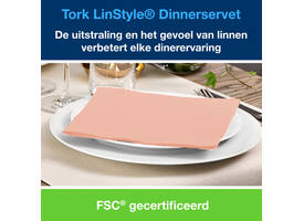 Dinerservet Tork Linstyle Premium 1/4 vouw 1-laags 390x390mm 50 vel koraal 478881