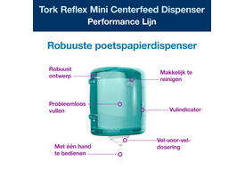Handdoekroldispenser Tork M4 Performance Reflex turquoize 473180
