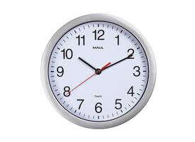 Wandklok MAULrun quartz Ø25x5cm kunststof zilver/wit incl.batterij