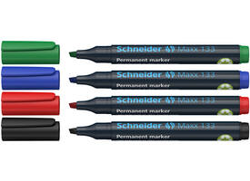 Permanent marker Schneider Maxx 133 schuin 1-4mm assorti 4 stuks