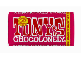 Chocolade Tony's Chocolonely melk karamel biscuit reep 180gr