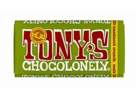 Chocolade Tony's Chocolonely melk hazelnoot crunch reep 180gr
