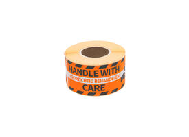 Waarschuwingsetiket Rillprint handle with care 46x125mm oranje 250 stuks