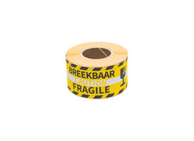 Waarschuwingsetiket Rillprint fragile 46x125mm geel 250 stuks