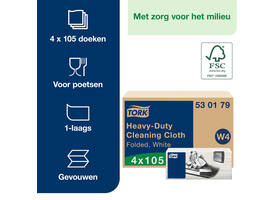 Reinigingsdoek Tork W4 Premium Heavy-Duty gevouwen 1-laags 4x105 vel wit 530179