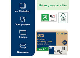 Reinigingsdoek Tork W4 Premium gevouwen 1-laags 4x75 vel wit 473179
